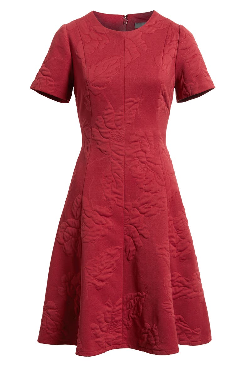 Floral Jacquard Fit & Flare Dress, Alternate, color, BURGUNDY