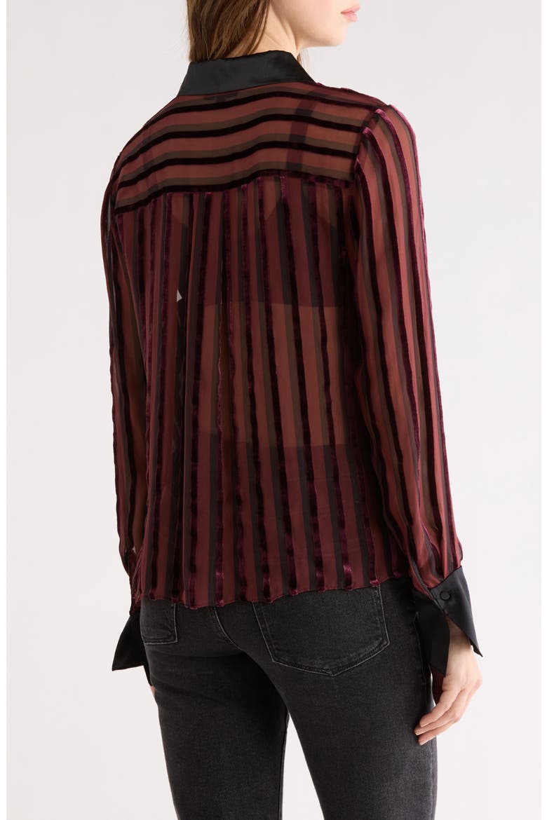 Mazzy Velvet Stripe Sheer Silk Blend Shirt, Alternate, color, AUBERGINE/ BLACK