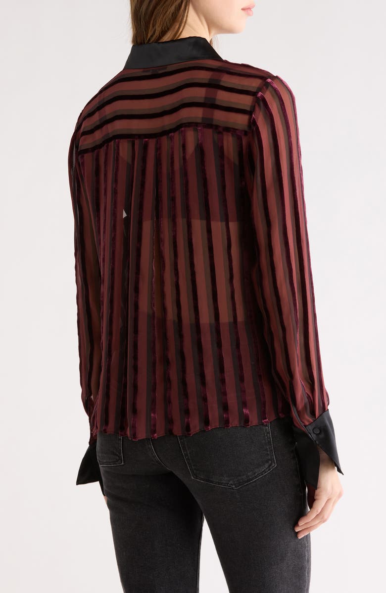 PAIGE Mazzy Velvet Stripe Sheer Silk Blend Shirt, Alternate, color, Aubergine/ Black