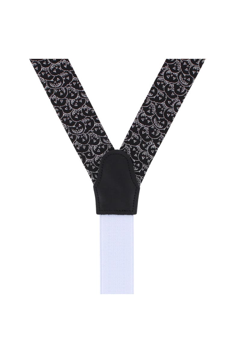 Jack O'Lantern Smiley Halloween Novelty Silk Button End Suspenders, Alternate, color, Black