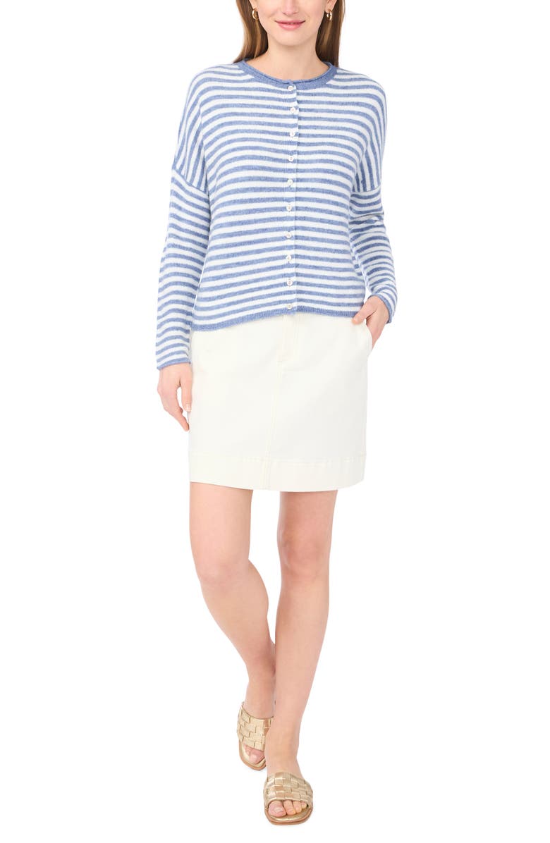 Vince Camuto Stripe Cotton Cardigan, Alternate, color, Denim Heather