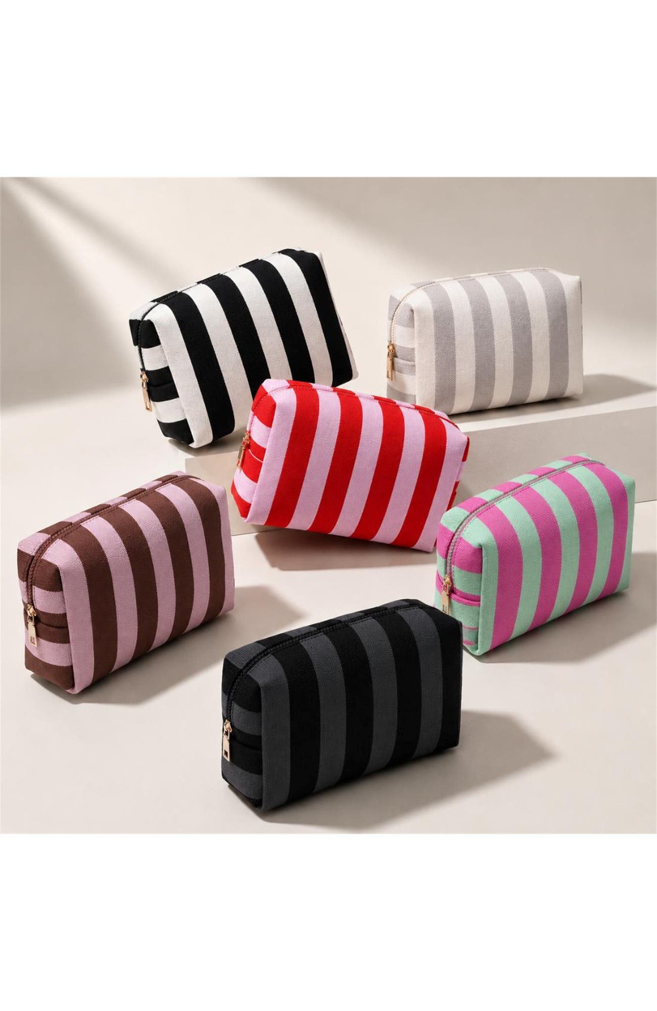 Essential Stripe Cosmetic & Travel Organizer Pouch, Alternate, color, Mint Pink