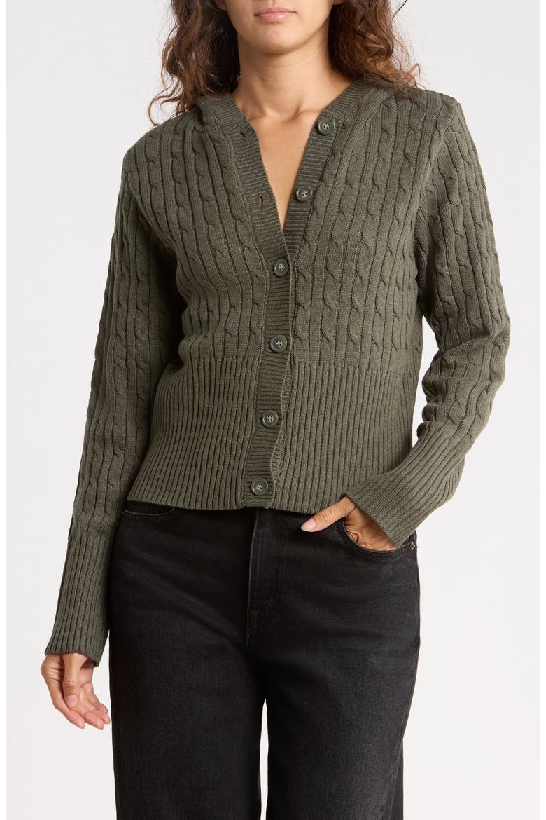 Cable Hoodie Cardigan, Main, color, OLIVE
