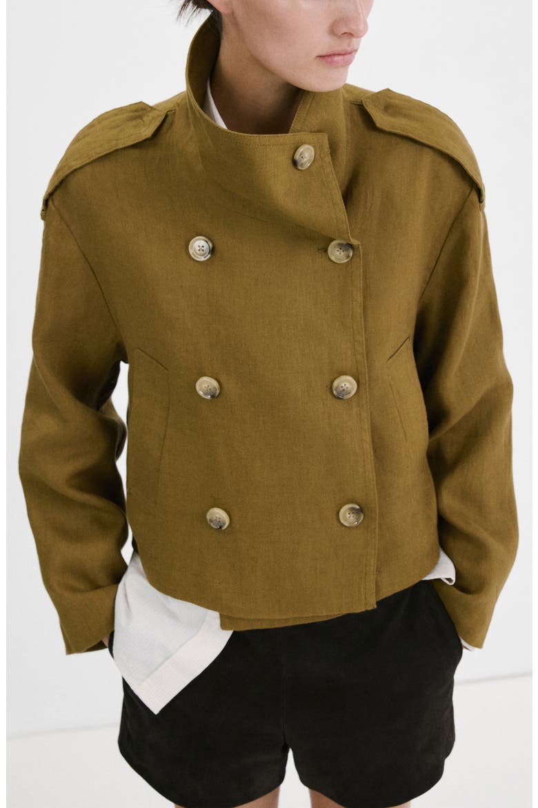 Funnel Neck Linen Jacket, Main, color, OLIVE GREEN