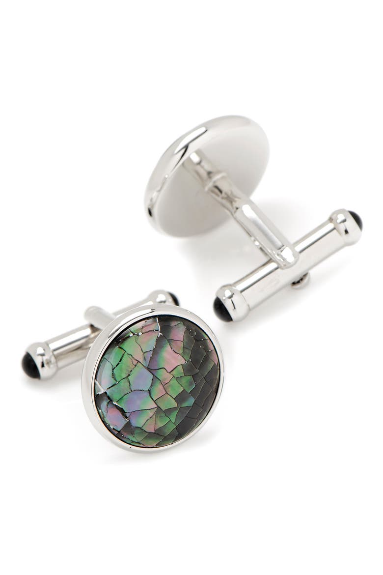 Mosaic Smoke Mother-of-Pearl Cuff Links, Alternate, color, SILVER