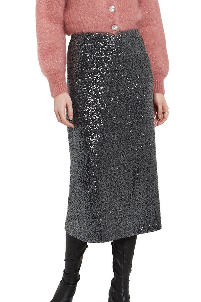Longuette Skirt With Sequins, Main, color, Metallic Silver