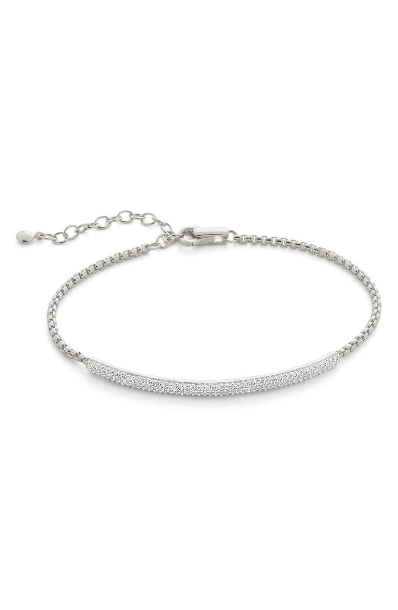 Monica Vinader Fiji Pavé Diamond Mini Bar Bracelet, Main, color, Silver