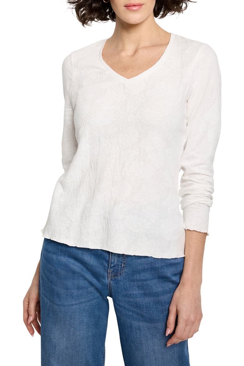 Lace Cotton V-Neck T-Shirt, Main, color, PAPER WHITE