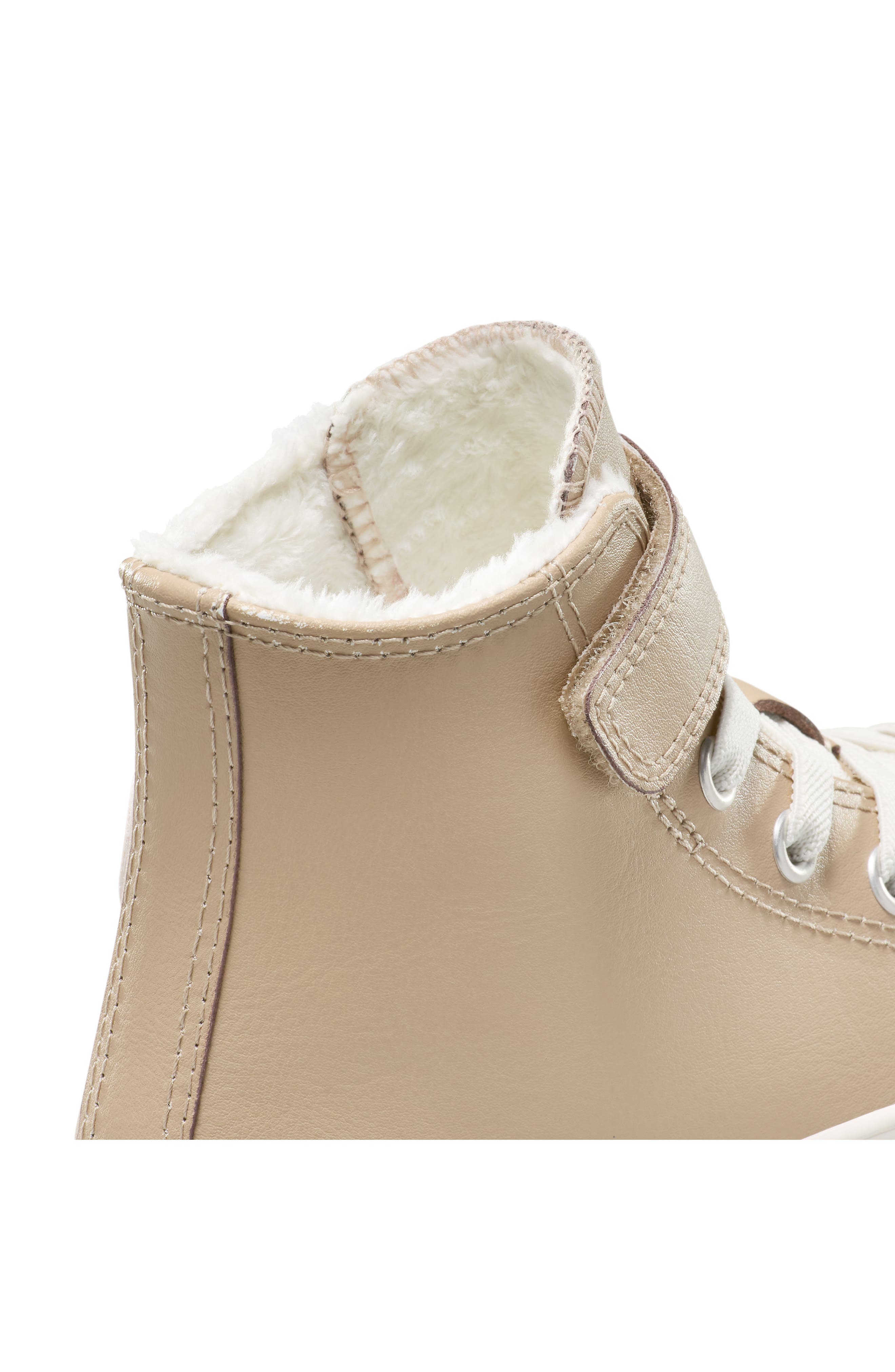 Converse Kids' Chuck Taylor All Star Easy On Fleece Lined Leather High Top Sneaker, Alternate, color, Vintage Cargo/ Egret/ Egret