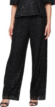 Alex Evenings Sequin Lace Wide Leg Pants