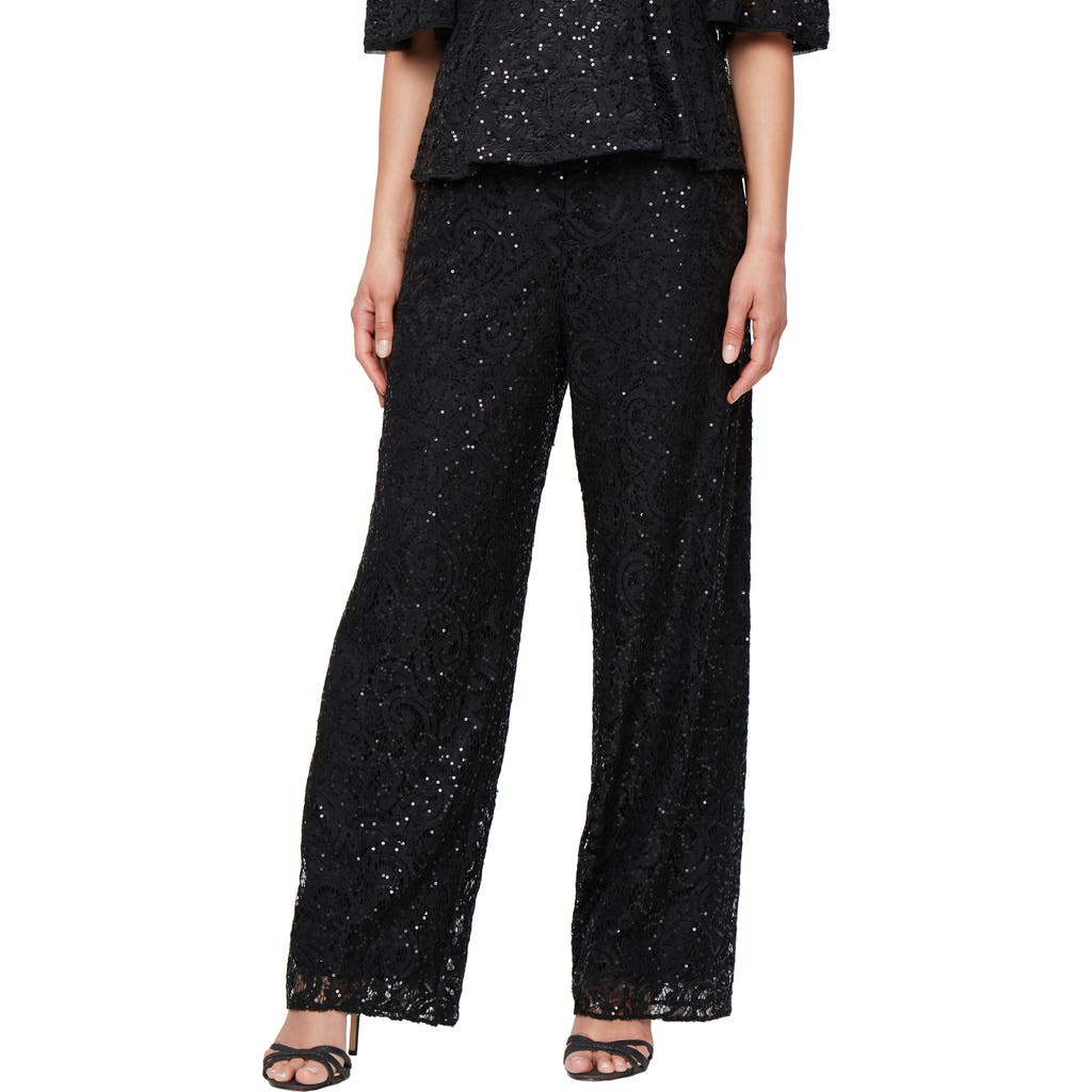 Alex Evenings Sequin Lace Wide Leg Pants In Black