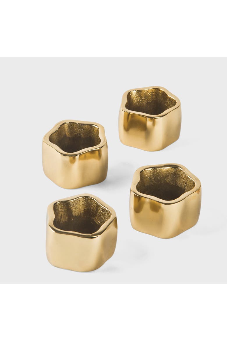 Gold Sculpted Handcrafted Napkin Ring Gift Box Set, Main, color, Gold