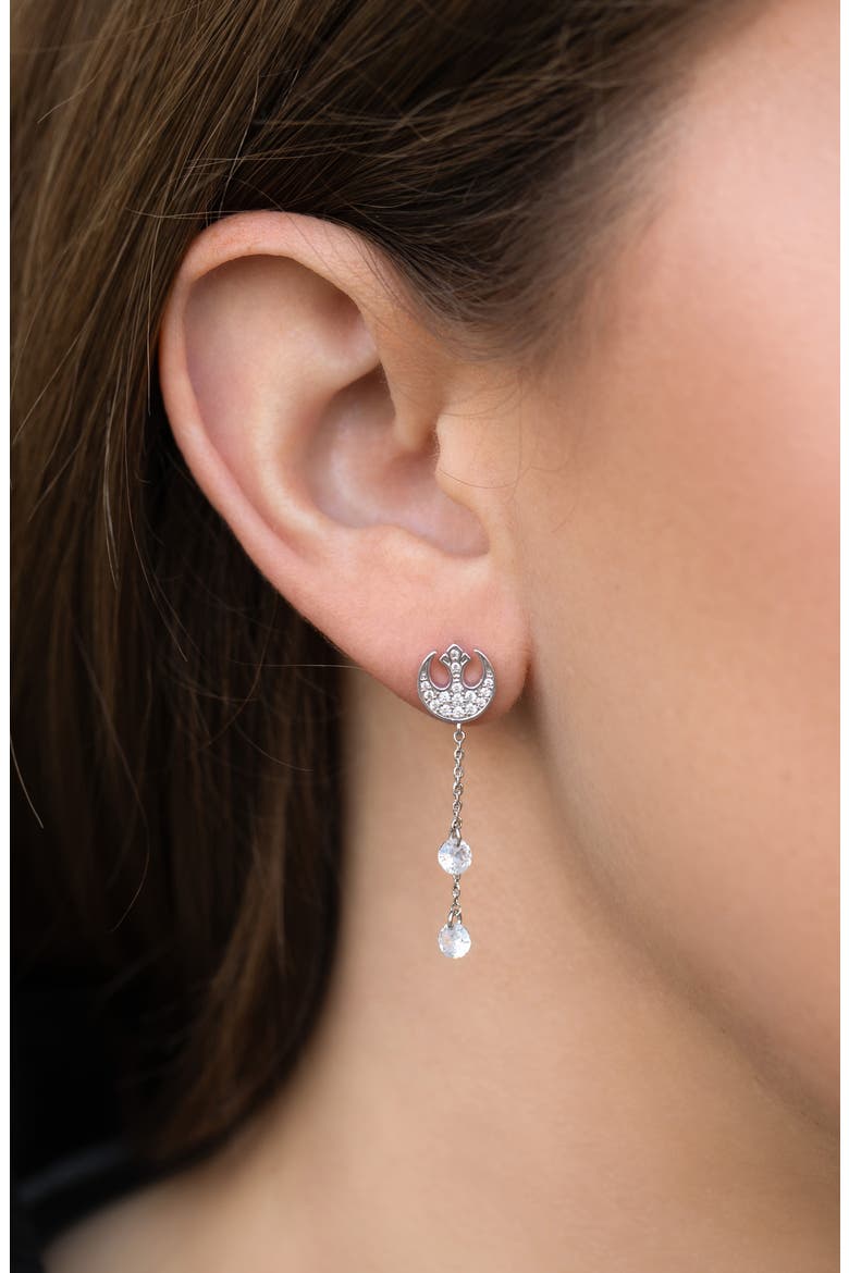 Star Wars™ Rebel Alliance Insignia Cubic Zirconia Drop Earrings, Alternate, color, SILVER
