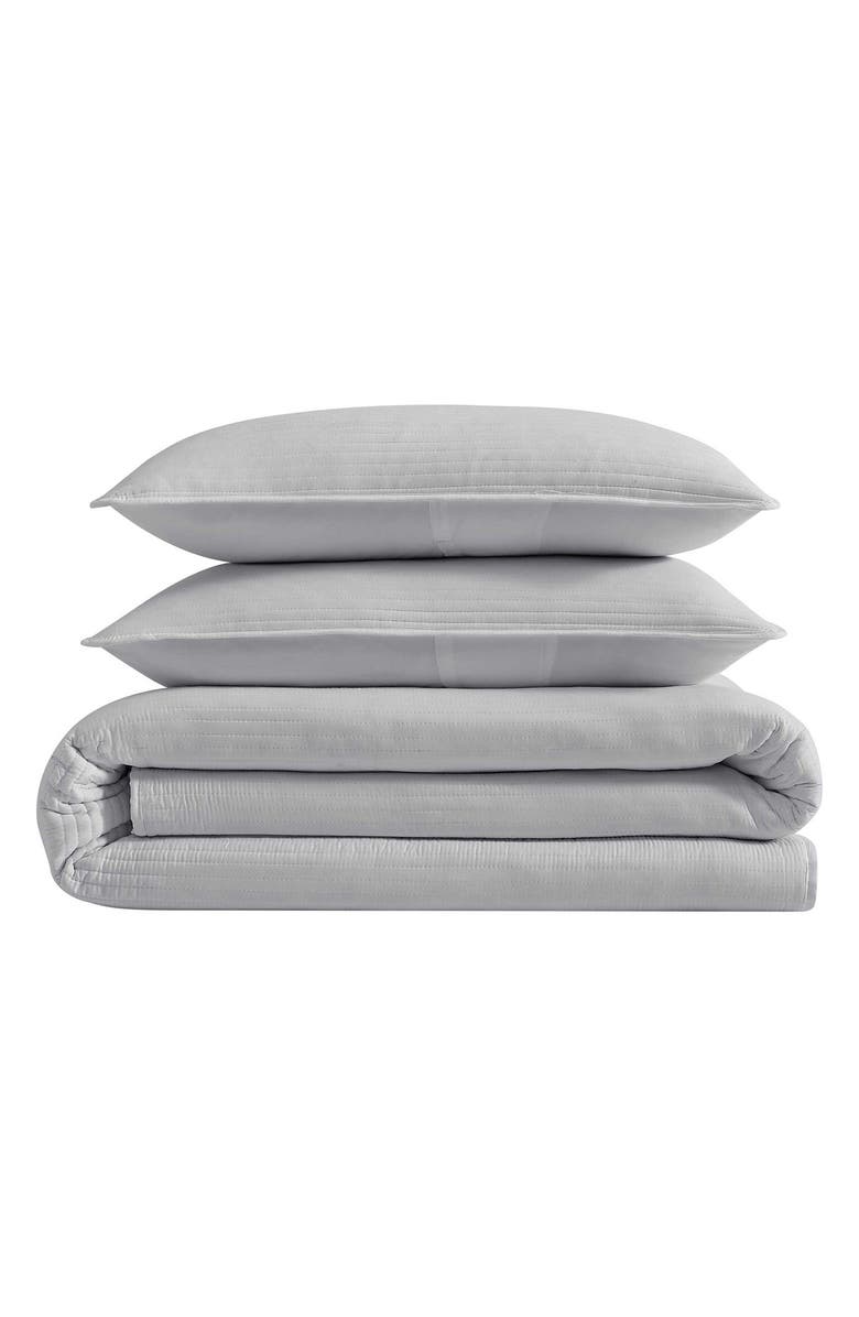 Kenneth Cole Reaction Washed Channel Solid Microfiber Quilt & Sham Set, Main, color, Medium / Dark Grey