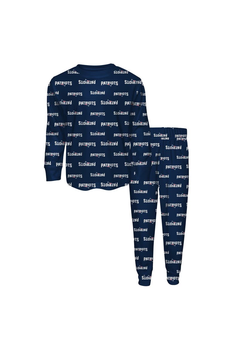 Preschool Outerstuff College Navy New England Patriots All-Over-Print Long Sleeve T-Shirt and Pants Sleep Set, Main, color, College Navy