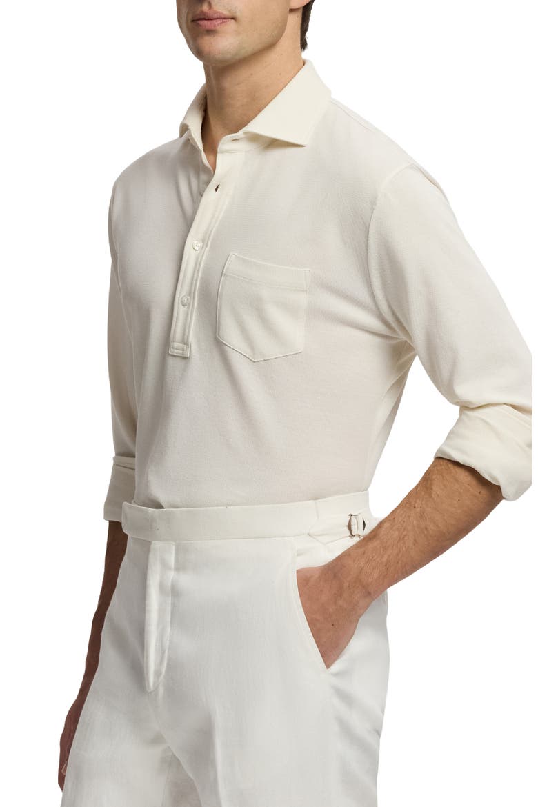 Garment Wash Long Sleeve Cotton Polo, Alternate, color, CREAM