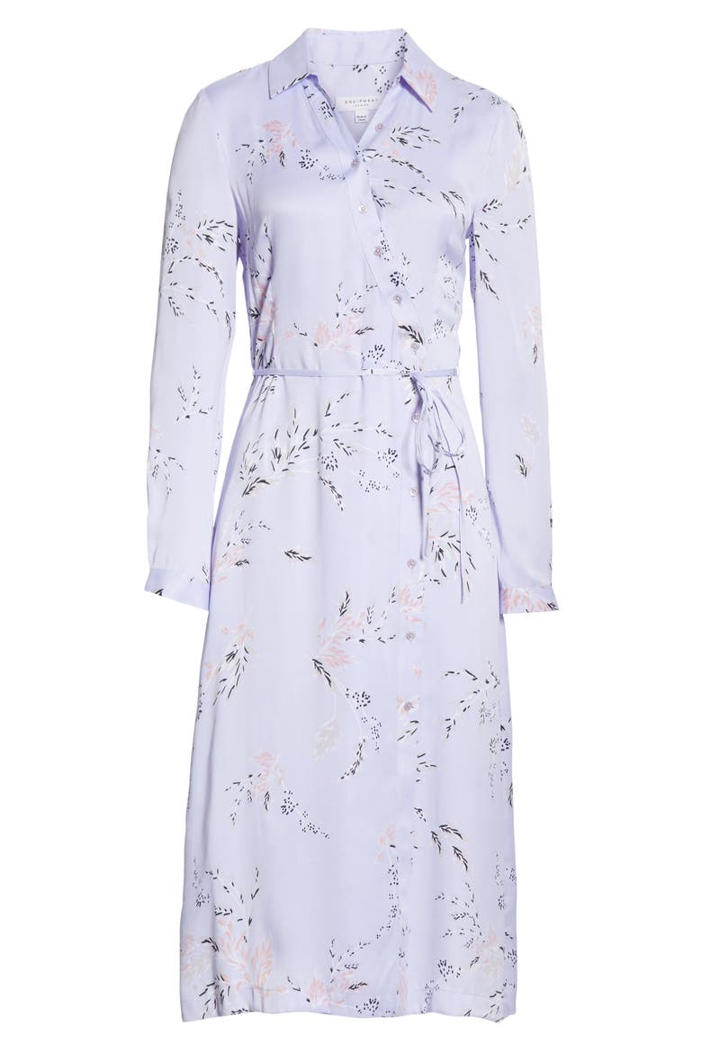 Fabienne Asymmetrical Button Front Silk Blend Midi Dress, Alternate, color, LAVENDER MULTI