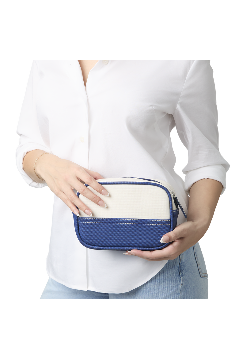 Medium Rectangular Dopp Kit for Travel, Striped Canvas Toiletry Bag with Top Zip, Alternate, color, Navy