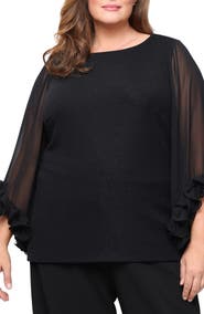 Alex Evenings Metallic Sheer Sleeve Top