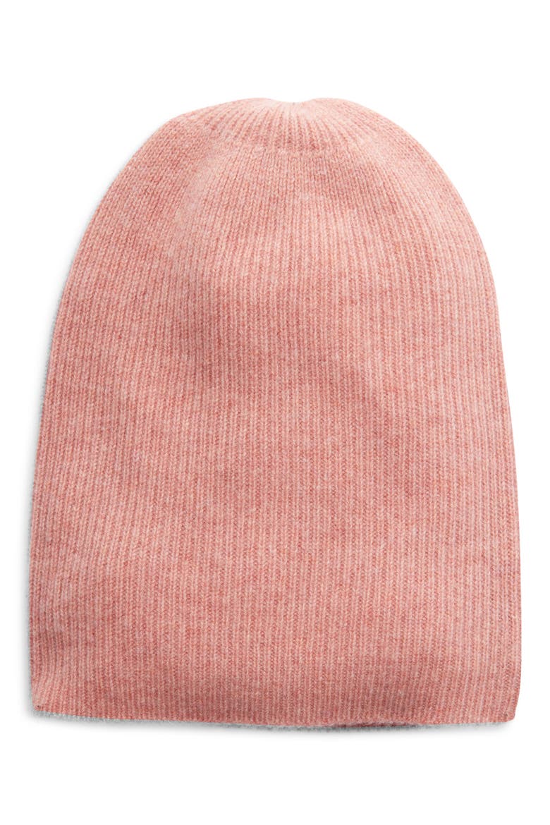 Ribbed Cashmere Beanie, Main, color, PINK ROSECLOUD HEATHER