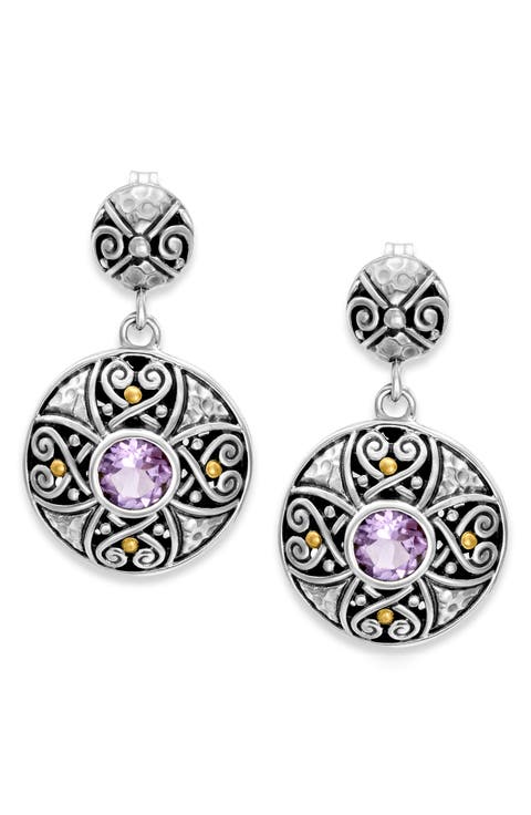 Sterling Silver & 18K Gold Semiprecious Stone Round Drop Earrings