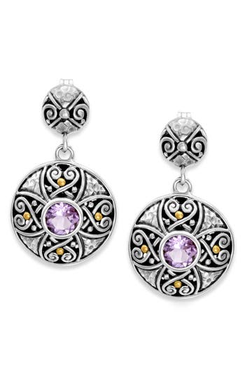 Samuel B. Sterling Silver & 18k Gold Semiprecious Stone Round Drop Earrings In Purple
