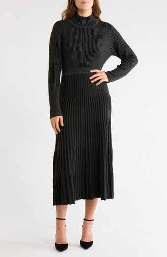 Mock Neck Long Sleeved Plaited Rib Dress