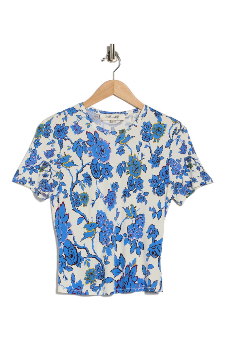 Floral Short Sleeve Top, Alternate, color, CHINA VINE DEGRADE