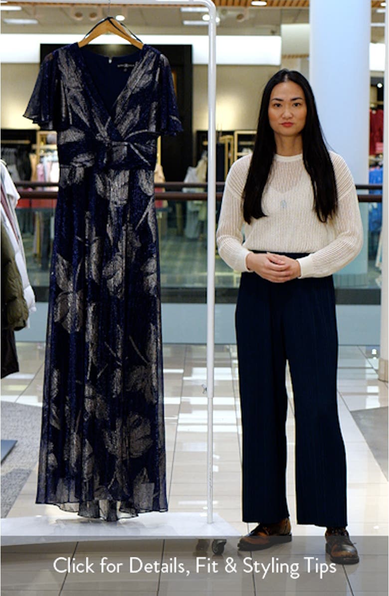 Foil Print Flutter Sleeve Gown, sales video thumbnail