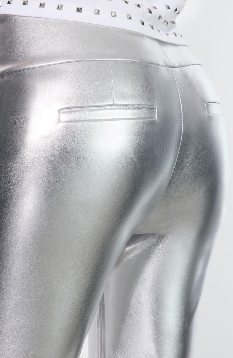 Alice + Olivia Olivia Faux Leather Flare Pants, Alternate, color, Silver