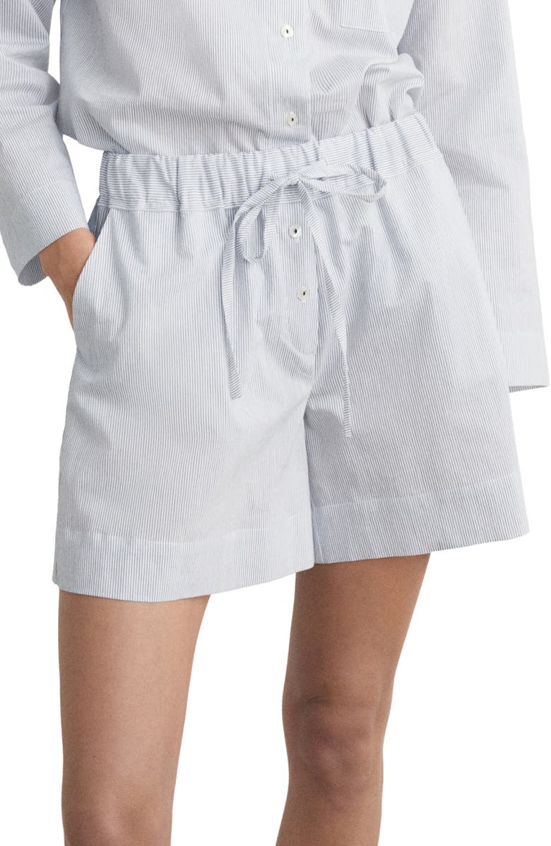 MANGO Stripe Cotton Blend Pajama Shorts, Main, color, White