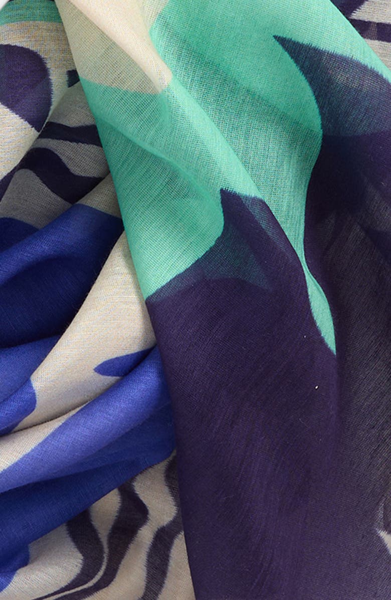 Echo Escape Print Cotton & Silk Square Scarf, Alternate, color, Ultramarine