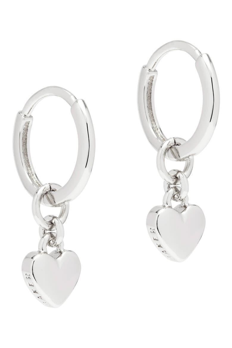 Sweetheart Tiny Heart Huggie Drop Earrings, Main, color, SILVER TONE