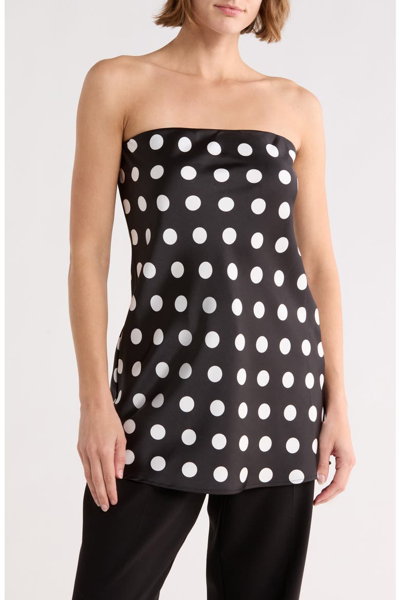 Polka Dot Strapless Tunic Top, Main, color, BLACK