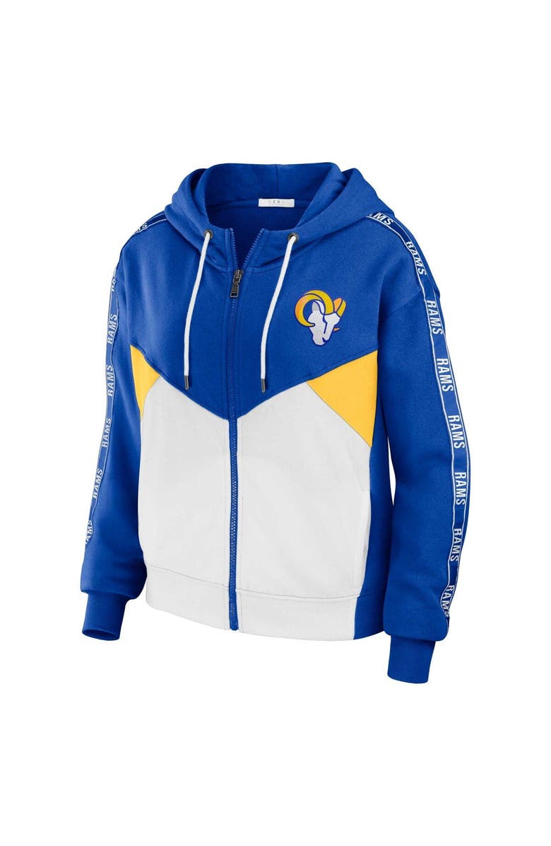 WEAR by Erin Andrews Women's WEAR by Erin Andrews Royal/White Los Angeles Rams Color Block Light Weight Modest Crop Full-Zip Hoodie, Alternate, color, 