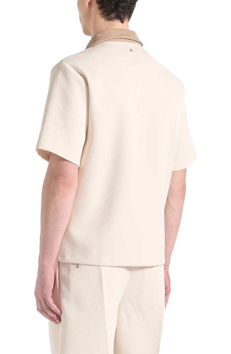 Manière De Voir Joel Twill Shirt with Suede Revere Collar, Alternate, color, Cream