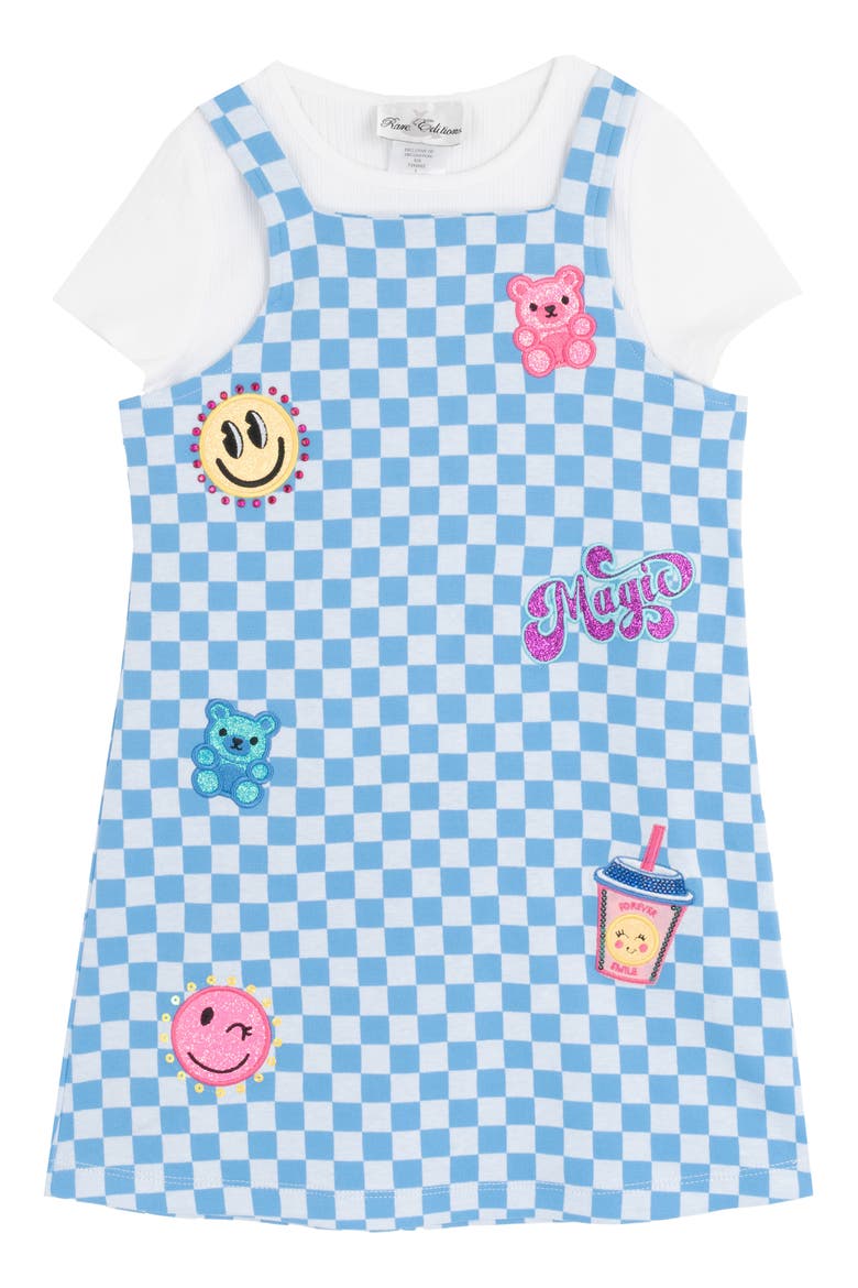 Kids' Patchwork Check Jumper & T-Shirt Set, Main, color, LIGHT BLUE