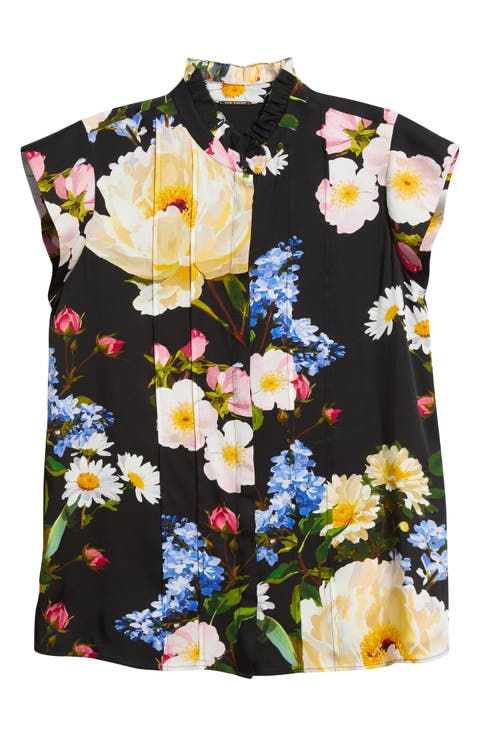 The Chloe Moon Flower Silk Blend Button-Up Shirt