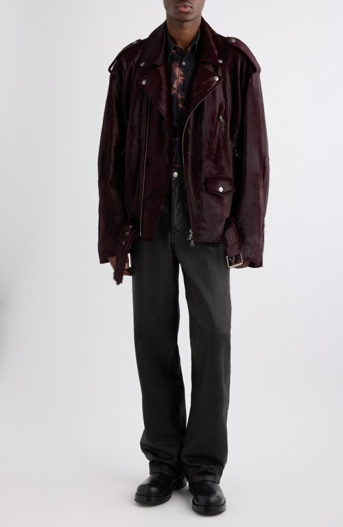 Dries Van Noten Genuine Calf Hair Biker Jacket In Brown