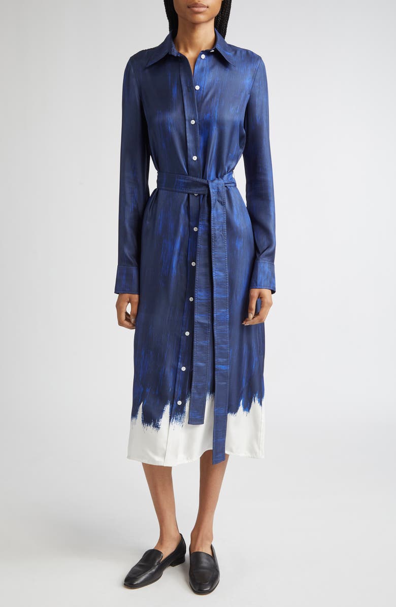 Proenza Schouler Amaya Abstract Print Long Sleeve Silk Shirtdress, Main, color, Cobalt Multi