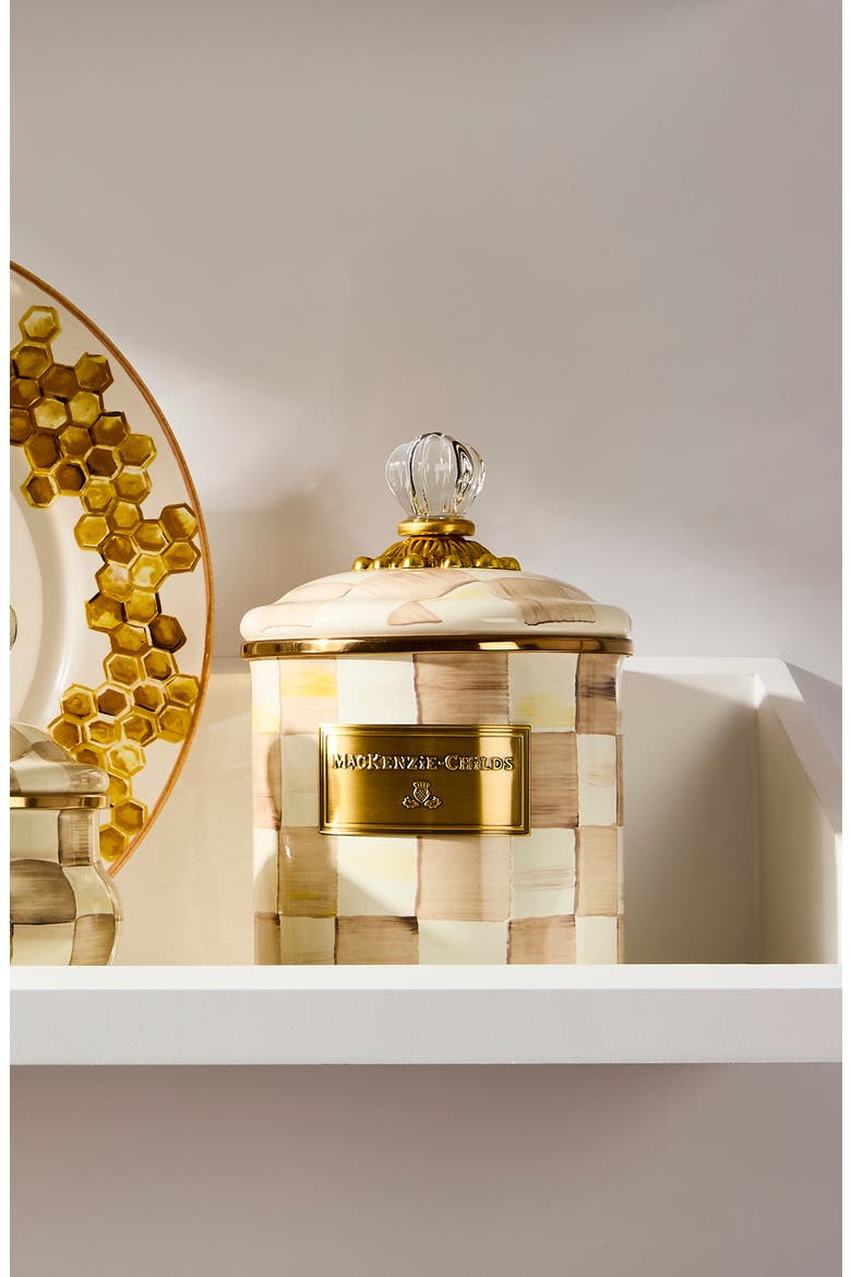 Mocha Check Small Enameled Steel Canister, Alternate, color, MOCHA