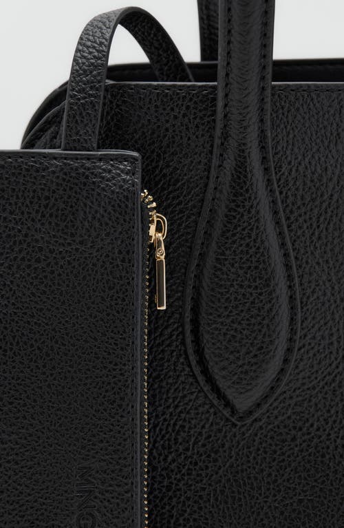 Mango Pebbled Faux Leather Top Handle Bag & Pouch In Black