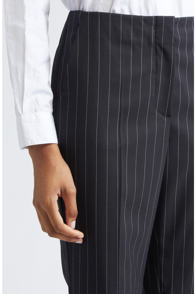 Pinstripe Stretch Technical Wool Blend Gabardine Flare Pants, Alternate, color, BLACK