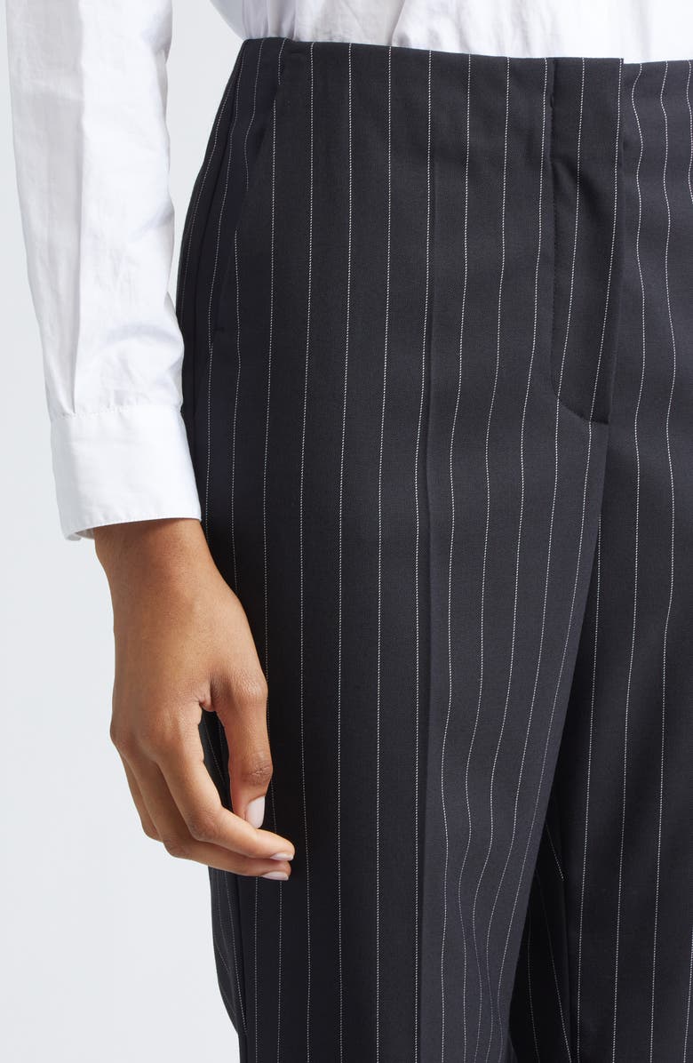 SPORTMAX Pinstripe Stretch Technical Wool Blend Gabardine Flare Pants, Alternate, color, Black