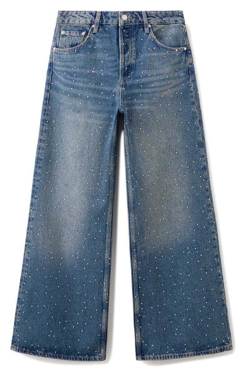 MANGO Rhinestone Wide Leg Jeans, Alternate, color, Medium Blue