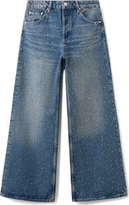 MANGO Rhinestone Wide Leg Jeans