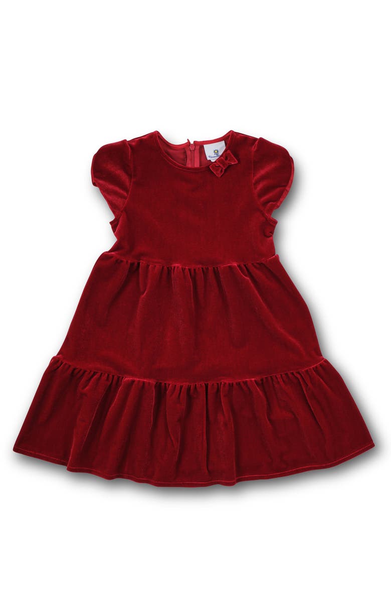 Florence Eiseman Stretch Velvet Dress With Tulip Sleeves, Main, color, Red