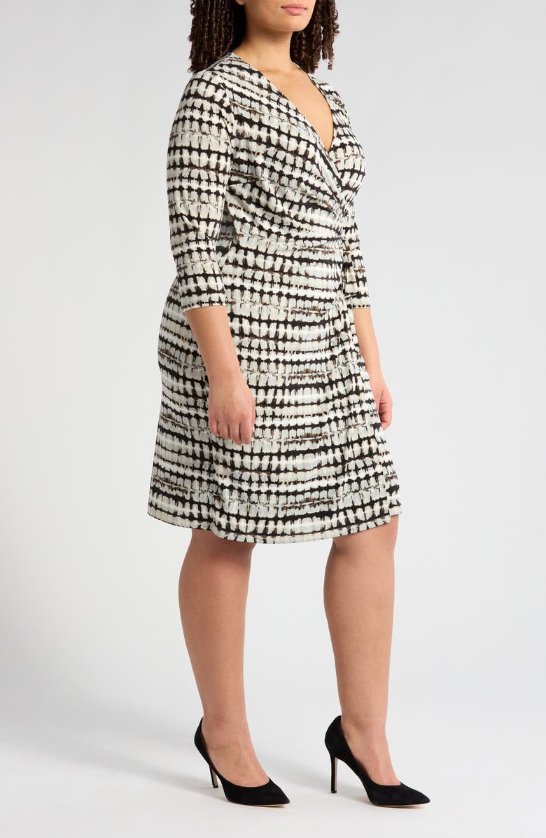 Anne Klein Abstract Print Long Sleeve Wrap Dress, Alternate, color, Anne Black Multi