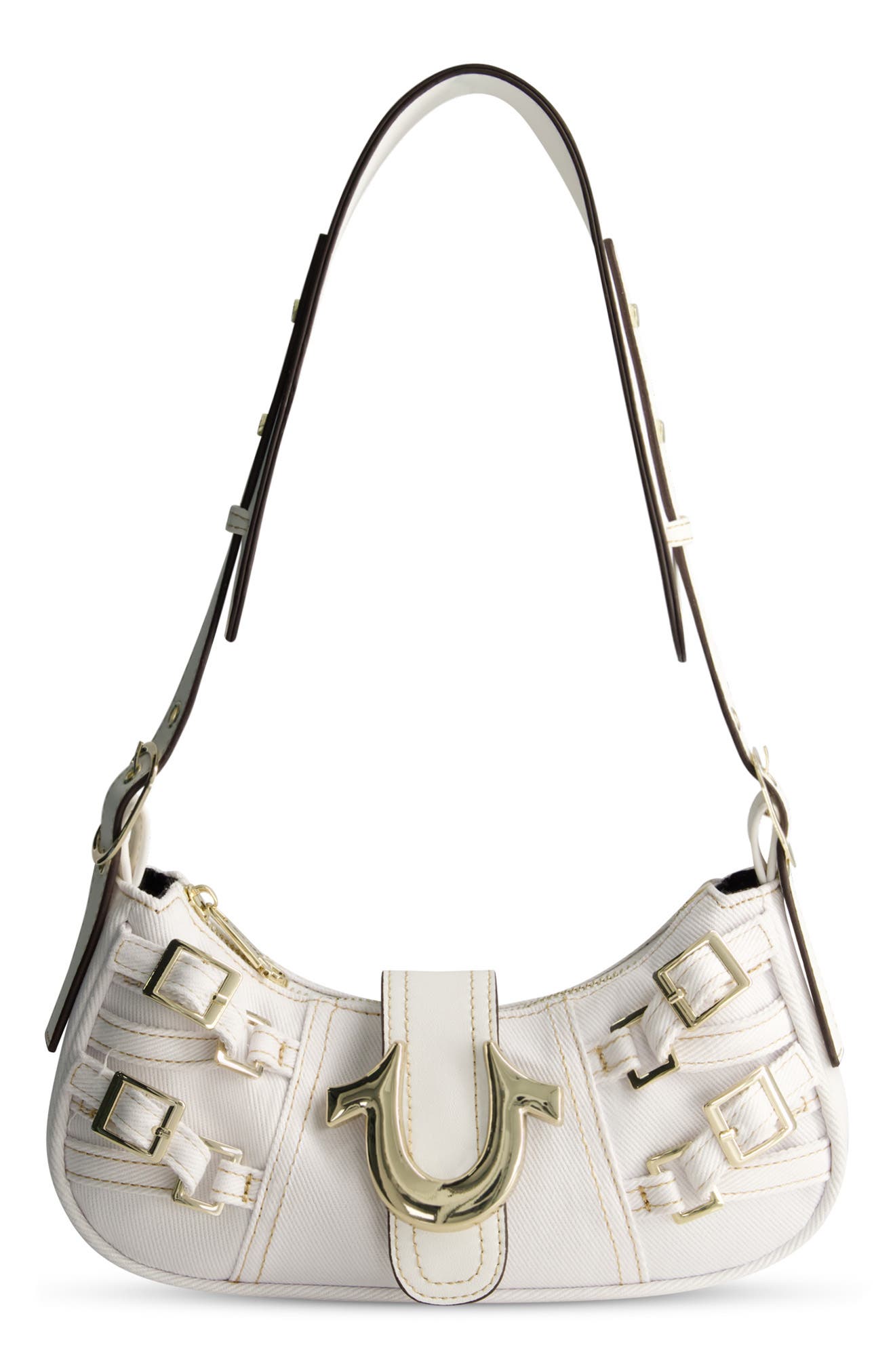 Multi-Strap Denim Shoulder Bag, Main, color, WHITE