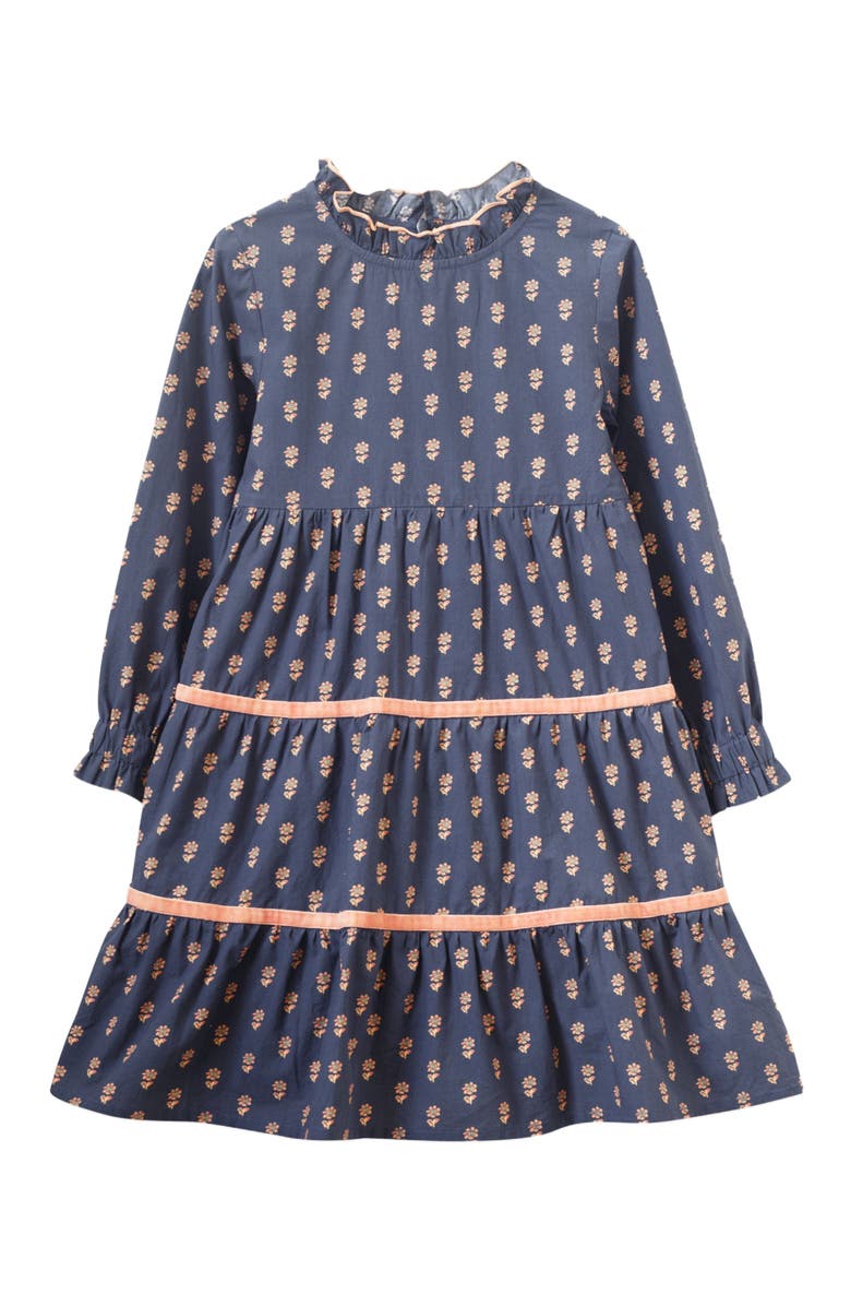 Beet World Toddler Girls' Long Sleeves Tiered Skirt Dress with Velvet Trim | Orange Floral, Alternate, color, Black And Orange